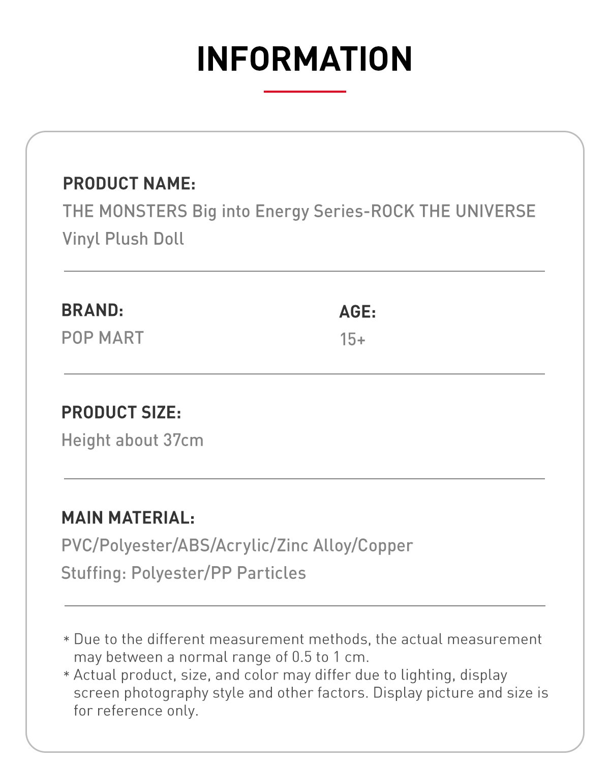 THE MONSTERS Big into Energy Series-ROCK THE UNIVERSE Vinyl Plush