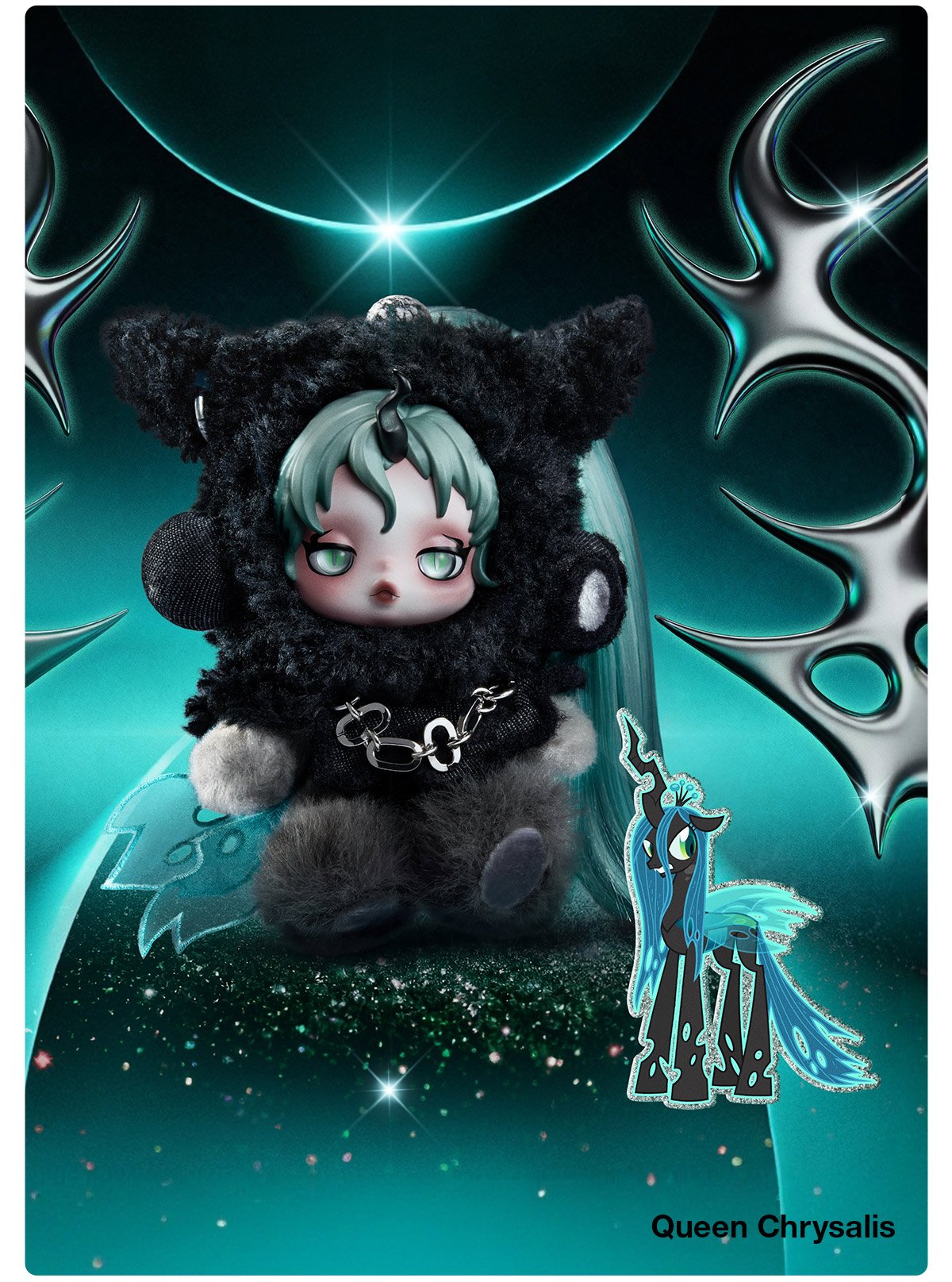 星*読様 SKULLPANDA My Little Pony QueenChry SKULLPANDA × My Little Pony Series Plush Doll Pendant - POP MART
