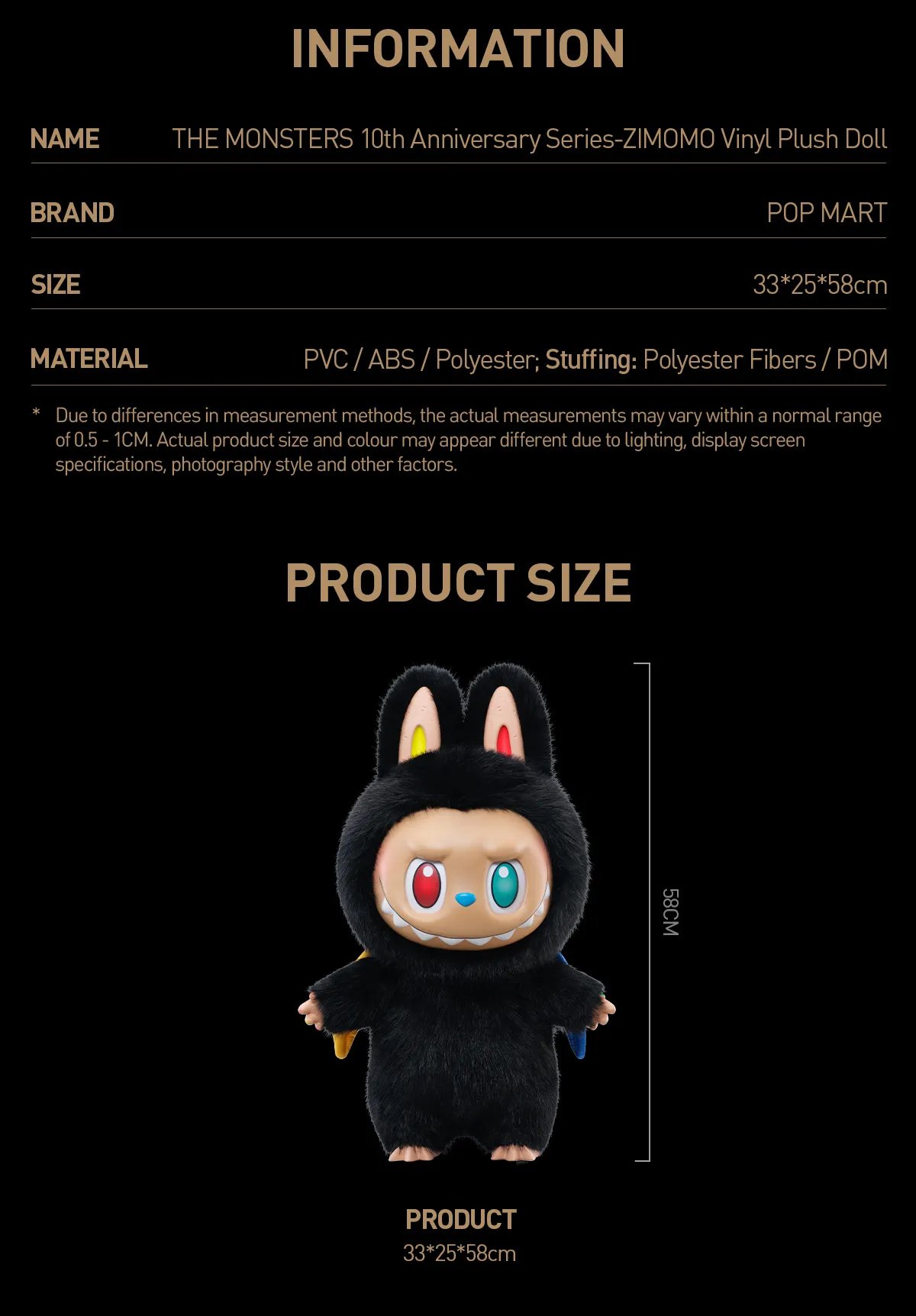 THE MONSTERS 10th Anniversary Series-ZIMOMO Vinyl Plush Doll - POP